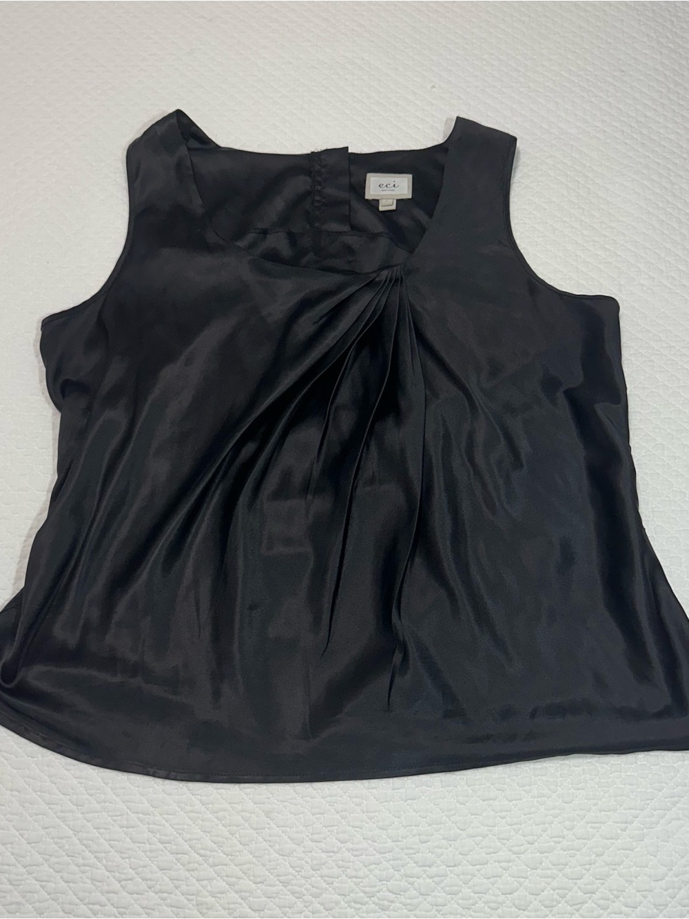 ECI Black Satin Pleated Sleeveless Camisole